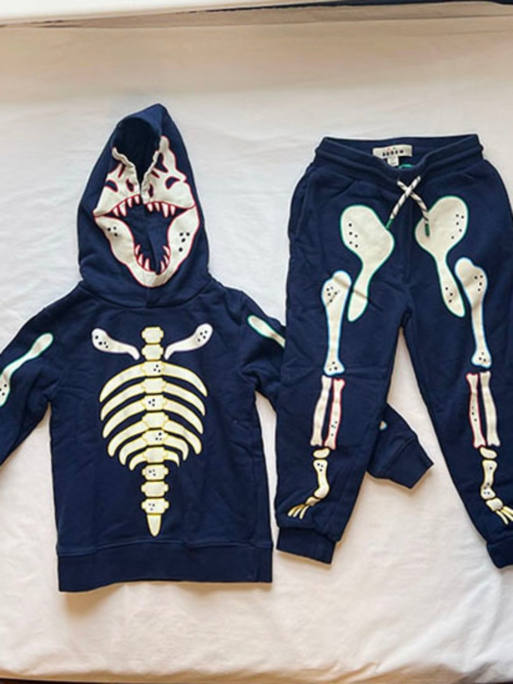 NWOT - Mini Boden Navy Glow-In-The-Dark Skeleton Hoodie + Sweatpants | Sz 2-3yo